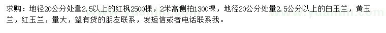 求購紅楓、側(cè)柏、白玉蘭等