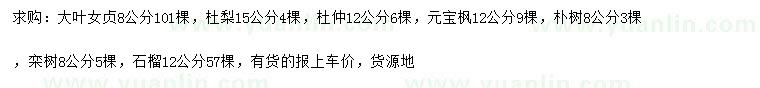 求購大葉女貞、杜梨、杜仲等