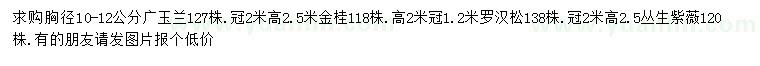 求購廣玉蘭、金桂、羅漢松等
