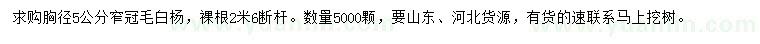 求購(gòu)胸徑5公分窄冠毛白楊