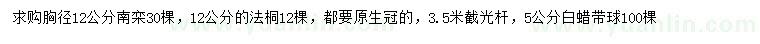 求購南欒、法桐、白蠟
