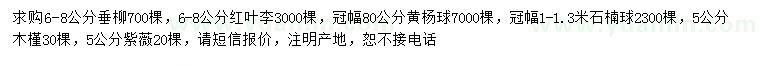 求購垂柳、紅葉李、黃楊球等