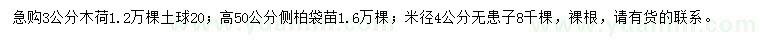 求購木荷、側(cè)柏、無患子