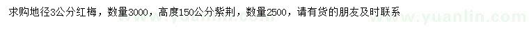 求購地徑3公分紅梅