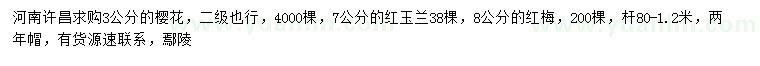 求購(gòu)櫻花、紅玉蘭、紅梅