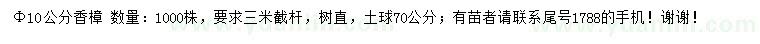 求購米徑10公分香樟