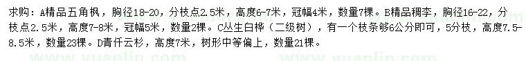 求購(gòu)五角楓、稠李、叢生白樺等