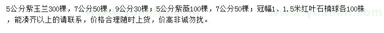求購紫玉蘭、紫薇、紅葉石楠球