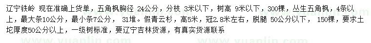 求購五角楓、叢生五角楓、假青云杉