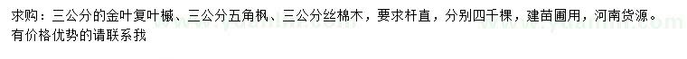 求購3公分金葉復(fù)葉槭、五角楓