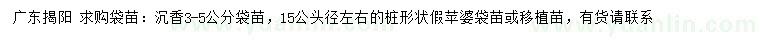 求購(gòu)3-5公分沉香袋苗、頭徑15公分左右假蘋(píng)波