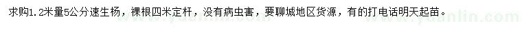 求購1.2米量5公分速生楊