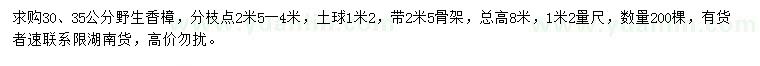 求購(gòu)1.2米量30、35公分野生香樟