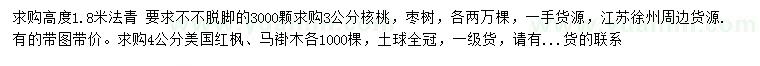 求購法青、核桃、棗樹等