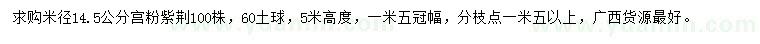 求購米徑14.5公分宮粉紫荊