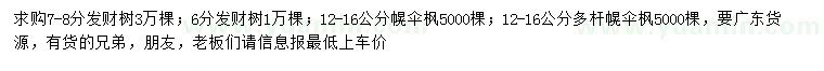 求購(gòu)6、7-8分發(fā)財(cái)樹、12-16公分幌傘楓