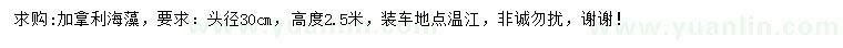 求購頭徑30公分加拿利海藻