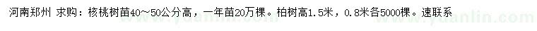 求購高40-50公分核桃樹苗、高0.8、1.5米柏樹