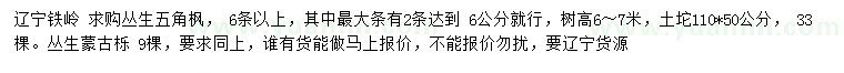 求購6公分叢生五角楓、叢生蒙古櫟