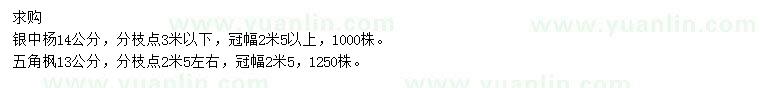 求購(gòu)14公分銀中楊、13公分五角楓