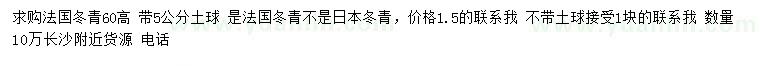 求購高60公分法國冬青