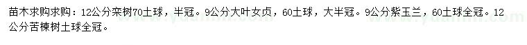 求購欒樹、大葉女貞、紫玉蘭等