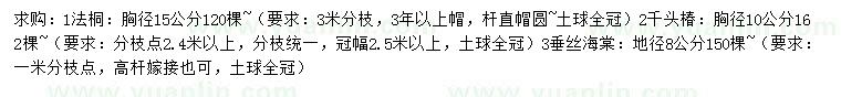 求購法桐、千頭椿、垂絲海棠