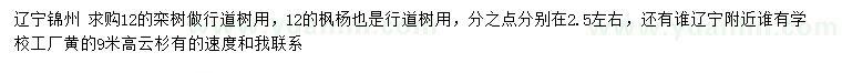 求購欒樹、楓楊、云杉