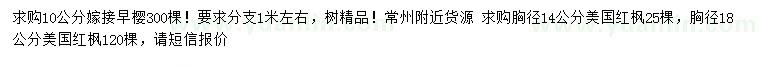 求購10公分早櫻、14、18公分美國紅楓