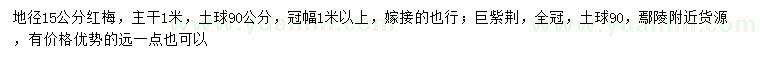 求購地徑15公分紅梅、巨紫荊
