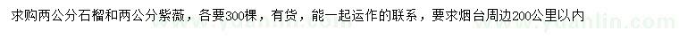 求購2公分石榴、紫薇