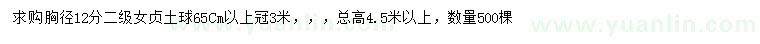 求購胸徑12公分女貞