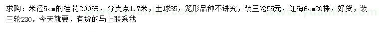 求購(gòu)米徑5公分桂花、6公分紅梅