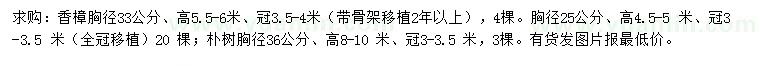 求購胸徑25、33公分香樟、胸徑36公分樸樹