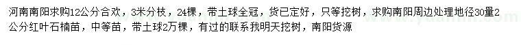 求購12公分合歡、地徑30量2公分紅葉石楠苗