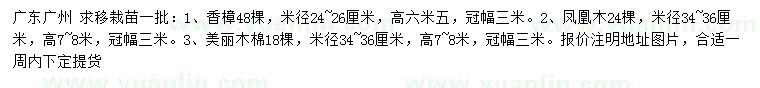求購(gòu)香樟、鳳凰木、美麗木棉