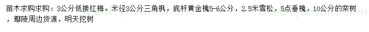 求購紅梅、三角楓、黃金槐等
