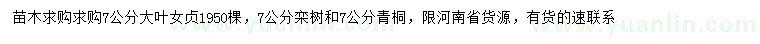 求購大葉女貞、欒樹、青桐