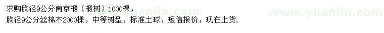 求購胸徑9公分南京椴、絲棉木