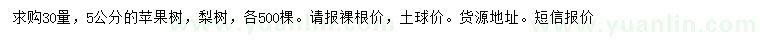 求購30量5公分蘋果樹、梨樹