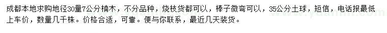 求購地徑30量地徑7公分楠木