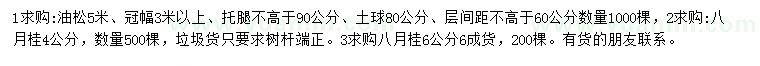 求購5米油松、4、6公分八月桂