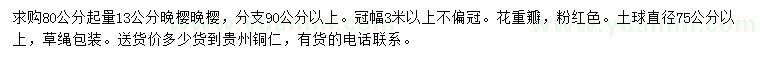 求購(gòu)80公分起量13公分晚櫻