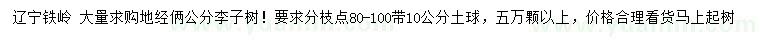 求購地徑2公分李子樹