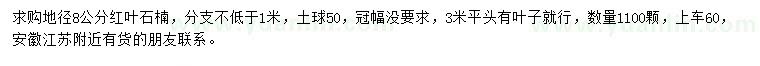 求購地徑8公分紅葉石楠