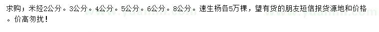 求購米徑2、3、4、5、6、8公分速生楊