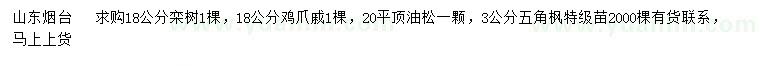 求購欒樹、雞爪槭、油松等