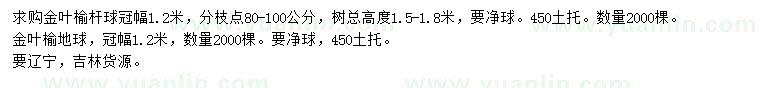 求購(gòu)冠幅1.2米金葉榆球