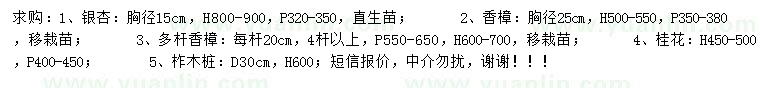求購銀杏、香樟、多桿香樟等