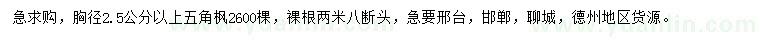 求購胸徑2.5公分以上五角楓